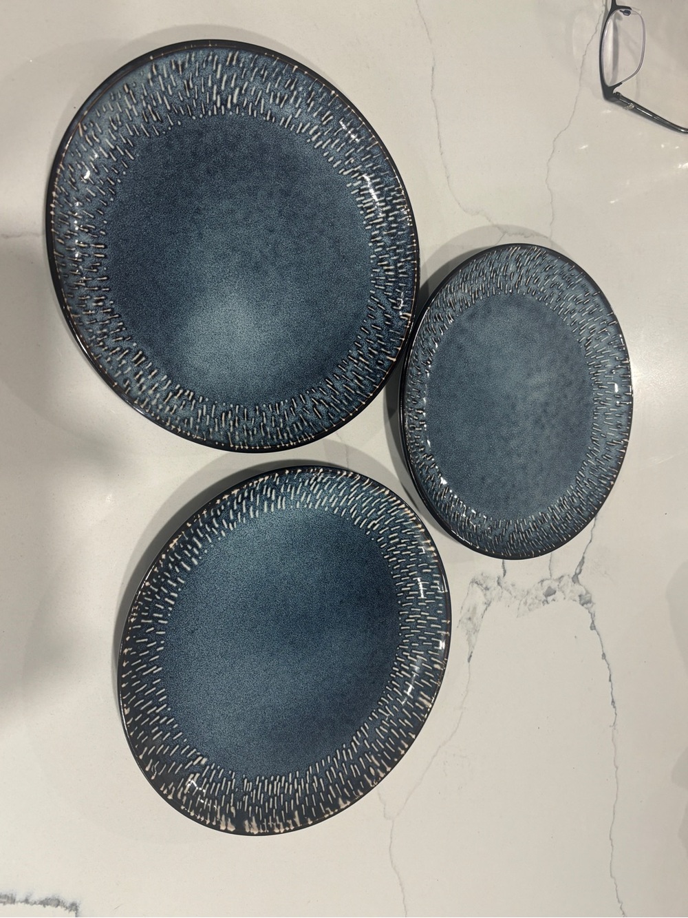 Blue Reactive Glaze Ceramic Dinner Plates - Set of 3